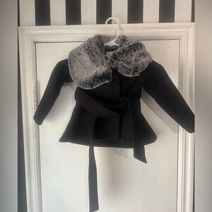 Joyfolie Black Wool Coat with Faux Fur Collar – Toddler Girl 3T